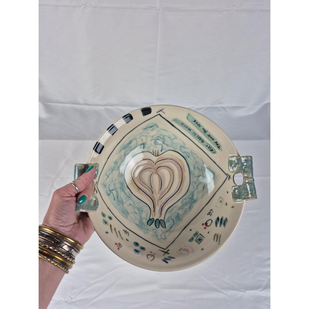 Vintage Studio Pottery Pasta Bowl Signed Handmade Garlic Folk Art DishLove Gift